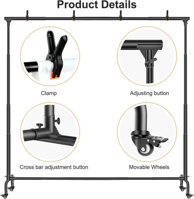 MsMk Backdrop Stand, 10x7 FT Backdrop Stand for Parties with Wheels, Moveable and Adjustable Photo Banner Stand Background Stand for Wedding, Parties, Events Decoration - Image 4